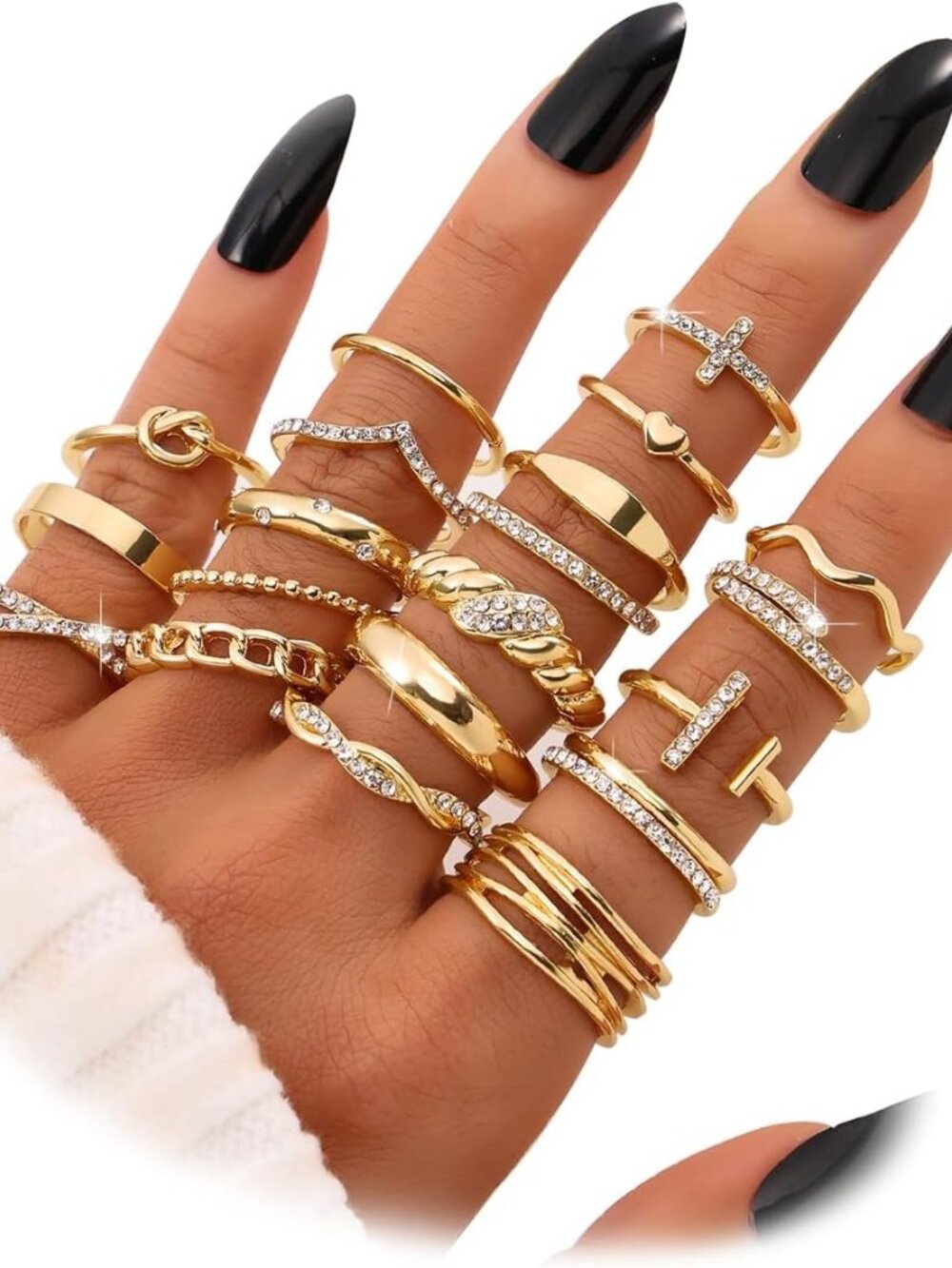 Golden Silvery Black Kunckle Rings Set for Women, Dainty Simple Trendy Cute Stac